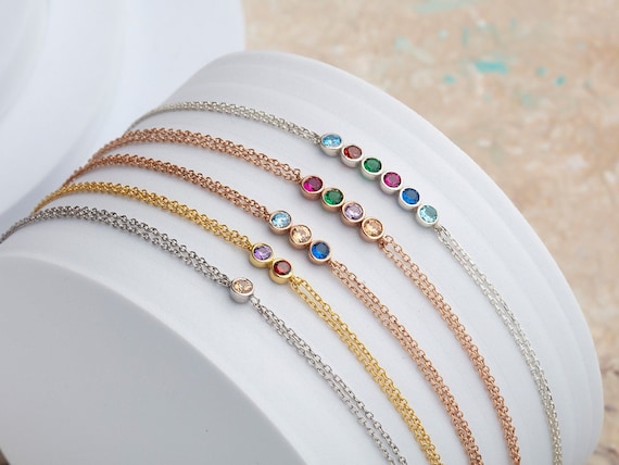 14K Gold Birthstone Bracelet Personalize Gifts for Mom Solid Gold Gemstone Bracelet Family Bracelet for Grandmothers Best Gifts for Mom Etsy