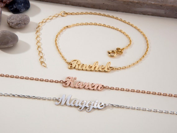 14K Gold Name Bracelets Solid Gold Name Plate Bracelet Gift for