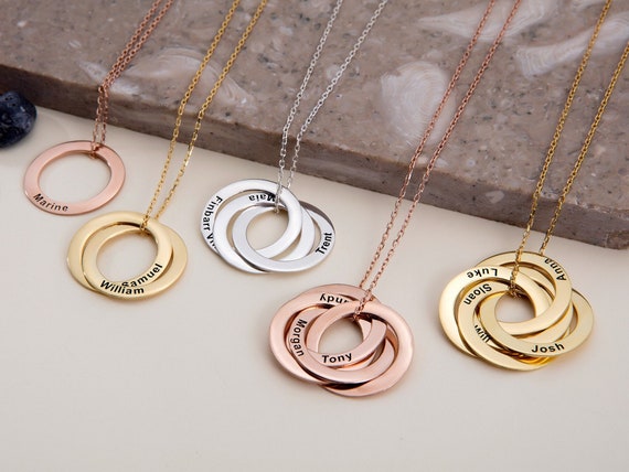 Engraved Circle 1 to 4 Name Pendant Necklace Engraved Circle 1 to 4 Name Pendant Necklace