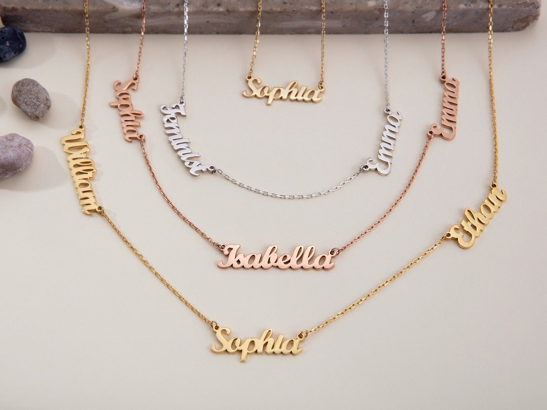 Personalized Family Name Necklace, Sterling Silver, Gold Plated Gift - Etsy