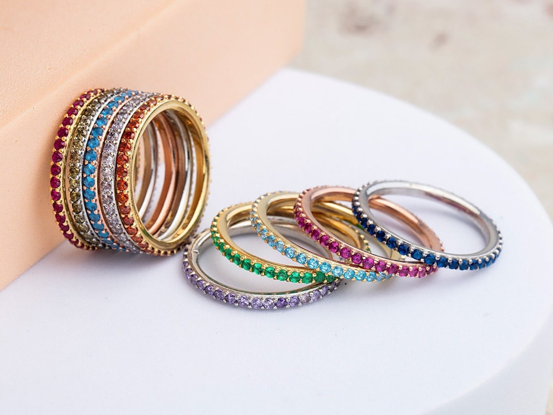 Solid Gold Infinity Birthstone Ring, 14K Stackable Eternity Band - Etsy