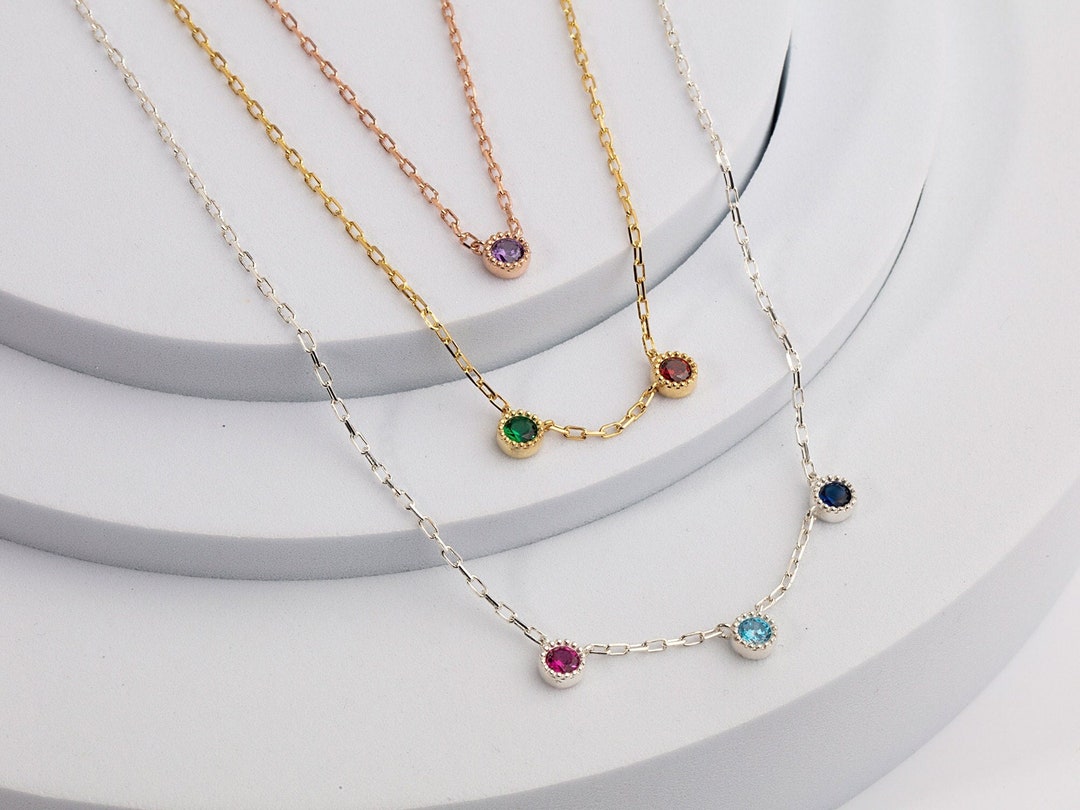 Raw Birthstone Cascade Necklace, Natural Birthstone Necklace, Family  Necklace, Boho Birthstone Necklace Gifts for Women Mom
