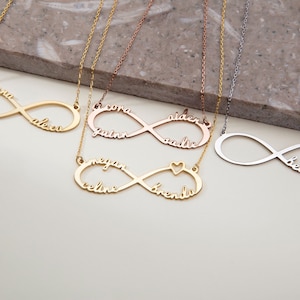 Silver Multiple Name Necklaces, Family Name Necklace For Mothers, Gold Plated Infinity Name Necklace, Eternity Pendants, Best Gifts For Mom