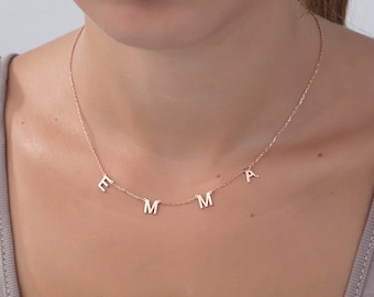14K Solid Gold Name Letter Necklace, 18K Initial Charm Pendants, Personalized Gifts For Mothers, Birthday Gifts For Her, Best Gifts For Mom