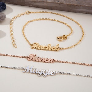 Braccialetti con nome placcati in oro 14 carati, braccialetti con targhetta in argento personalizzati, regali personalizzati, regali di compleanno per la mamma, regali migliori per la mamma