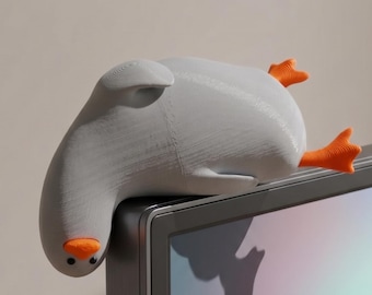 Funny 3D Printed Goose Monitor Sitter Figurine, Quirky Desk Decor, Shelf Accessory, Coworker Gift