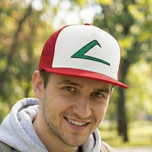 Ash Ketchum Mesh Cap | Pokemon Embroidered Hat | Cosplay | Adjustable Snap Closure