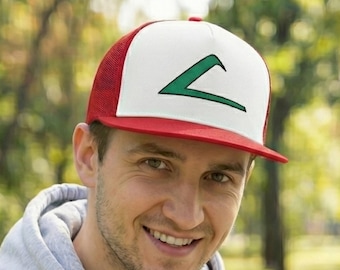 Ash Ketchum Mesh Cap | Pokemon Embroidered Hat | Cosplay | Adjustable Snap Closure