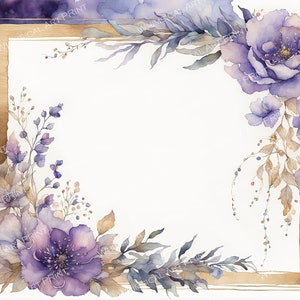 Light Purple Watercolor Floral Frame Digital Paper Pack, Light Purple ...