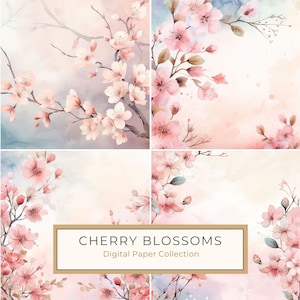 Sakura, Kirschblüten Digitales Papier, Hintergrundgrafik, Aquarellblumen, kommerzielle Nutzung, bedruckbarer Kunstdruck, 10 hohe Qualität 300 DPI JPG