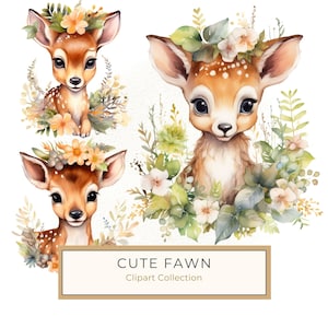 Cute Deer with Flowers illustration, Whimsical Deer Clipart suitable for Kids Party Invites, Scrapbooking, Commercial Use, 10 PNGs JPGs