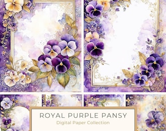 Watercolor Pansy Frame Digital Paper: Shabby Chic Floral (JPG)