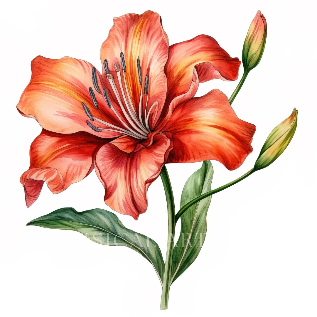 Orange Lily Clipart Bouquet Clipart Watercolor Flowers Etsy