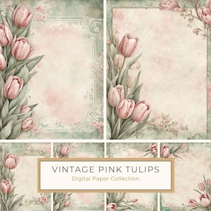 Aquarell Tulpenrahmen, Blush Pink Blumenrand, Digital Paper Pack, 10 JPG, Frühlingseinladungen, Scrapbooking Hintergrund, kommerzielle Nutzung