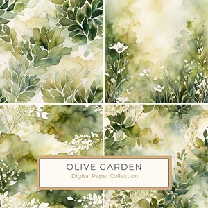 10 abstracte aquarel bloemen digitale papierset, olijfgroen en crème achtergrondafdrukbare items voor ongewenste tijdschriften en plakboeken commercieel gebruik