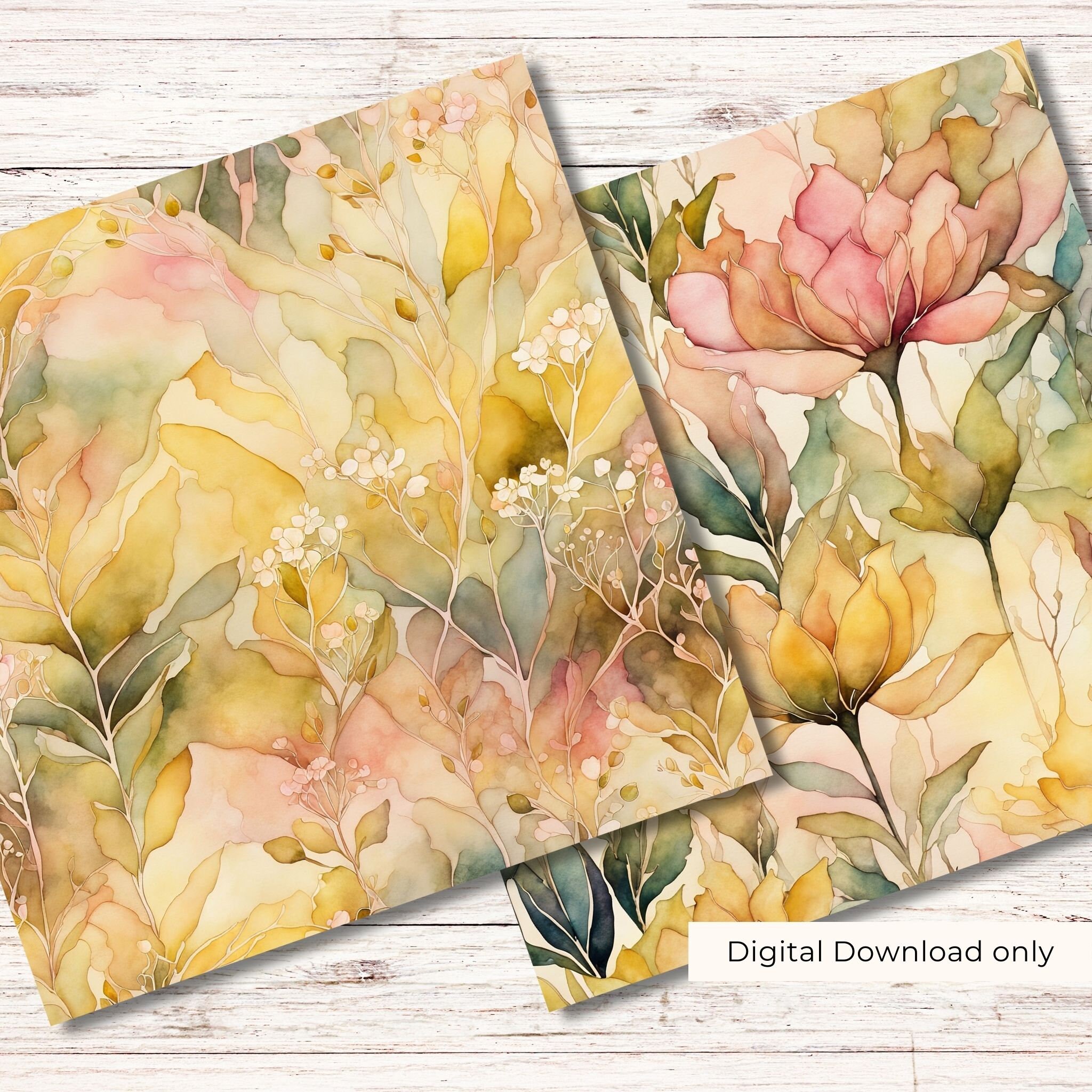 Sunlit Blush Floral Watercolor Digital Paper Set (10 Jpgs) - Etsy