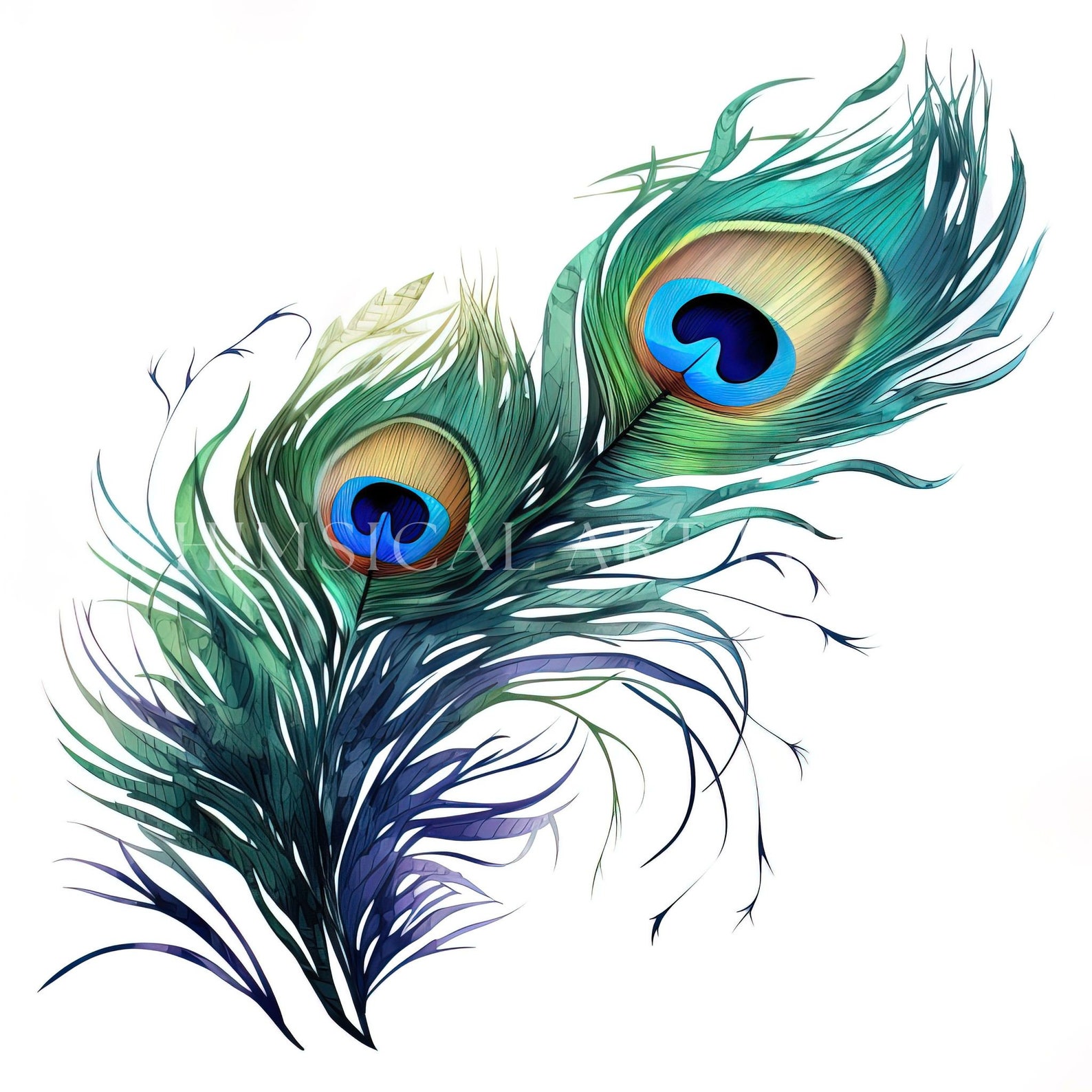 Peacock Feather Clipart, Watercolor Feathers, Feather Illustration ...