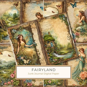 Conjunto para impressão de diário de lixo Enchanted Fairyland, 10 designs exclusivos de meia página, papel digital para scrapbooking de fadas, uso comercial
