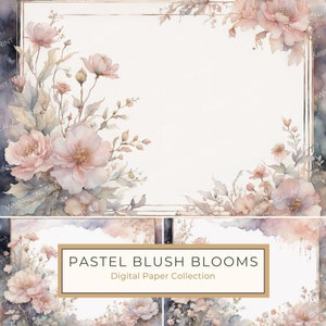 Pastel Blush aquarel bloemen digitaal papier, abstracte randen voor plakboeken en ongewenste tijdschriften, DIY bruiloft uitnodiging, commercieel gebruik, 10 JPG's