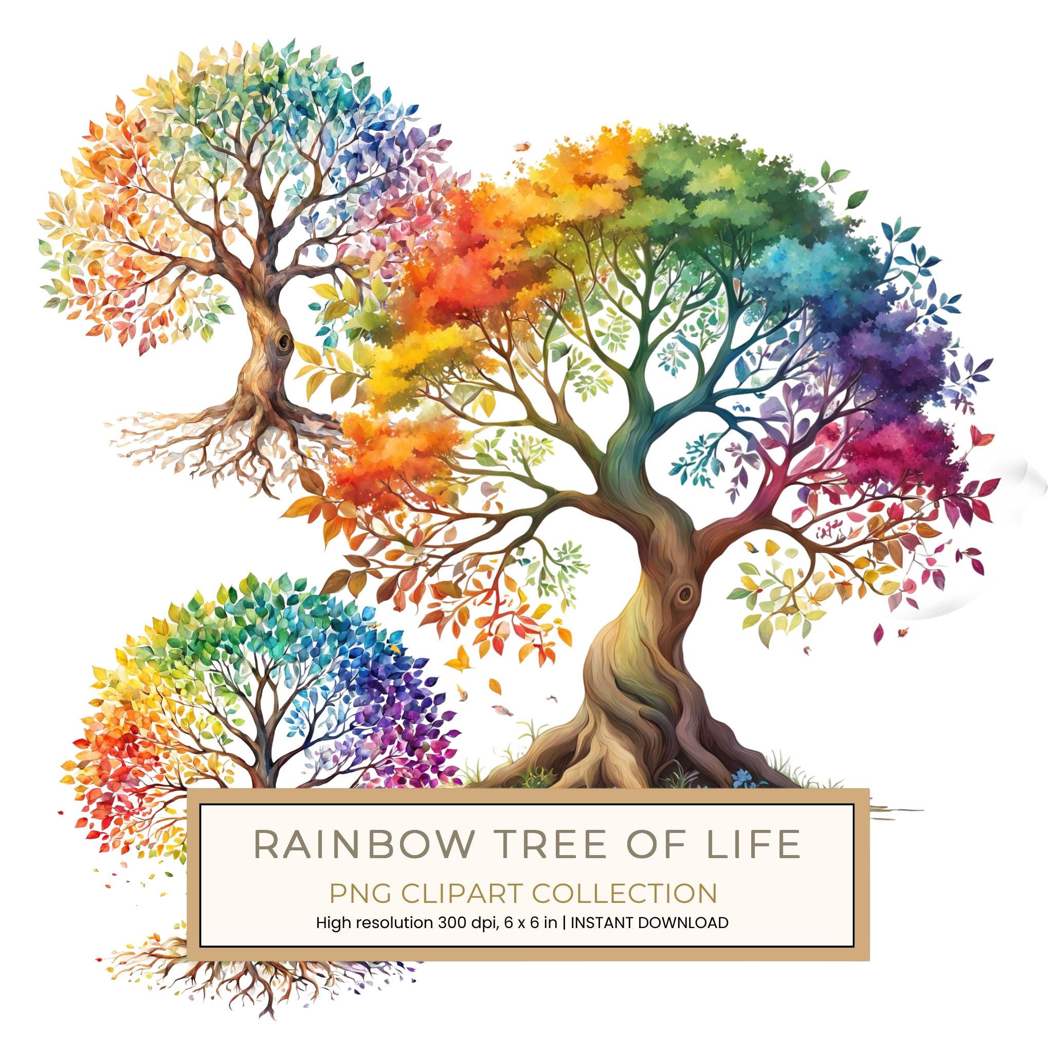 Watercolor Rainbow Tree Clipart: Minimalist Tree Graphic Art (JPG