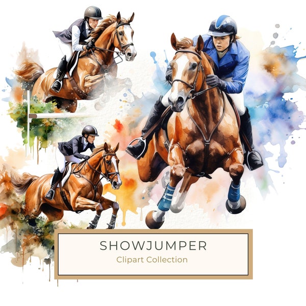 Showjumper Watercolor Printable, Horseback riding Art, Watercolor Wall Art Printable, Commercial Use, 10 High Quality 300 DPI JPG PNG