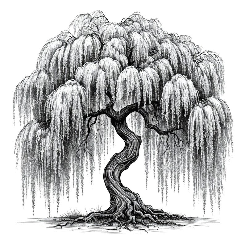 12 Weeping Willow Tree of Life Clipart – Watercolor Sketch Line Art ...