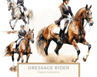 Dressage Rider Watercolor Clipart: Equestrian Art PNG, JPG (Commercial Use)