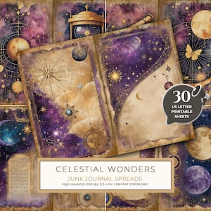 Rozkładówki Cosmos Nebula Junk Journal: Niebiański papier do scrapbookingu (pobranie cyfrowe)
