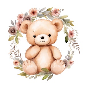 Cute Teddy Bear Clipart, Floral Wreath & Teddy Bear Toy PNG, Baby ...