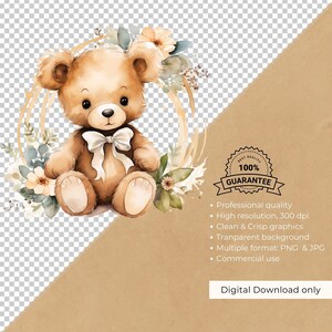 Cute Teddy Bear Clipart, Floral Wreath & Teddy Bear Toy PNG, Baby ...