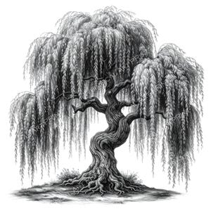 12 Weeping Willow Tree of Life Clipart – Watercolor Sketch Line Art ...