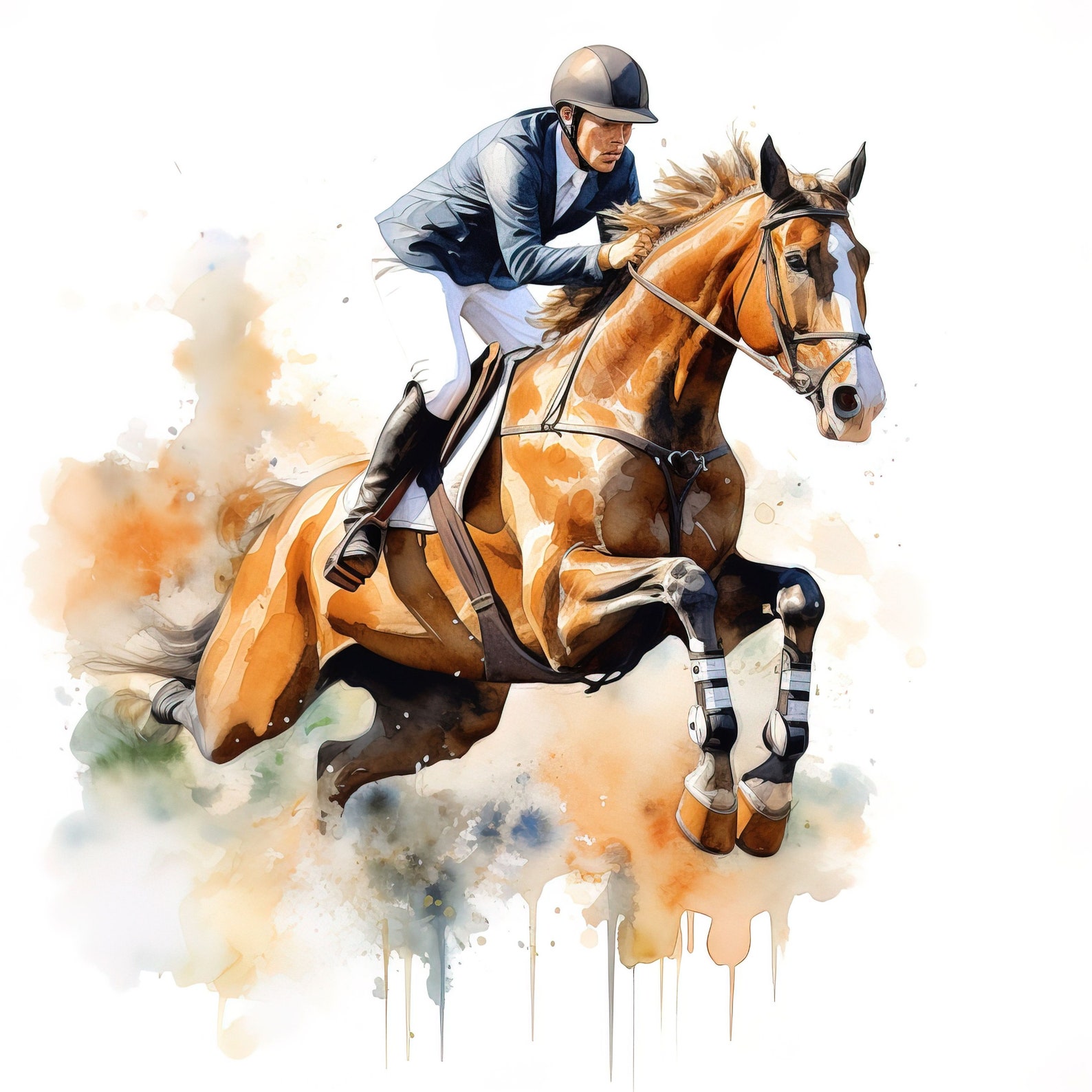 Showjumper Watercolor Printable, Horseback Riding Art, Watercolor Wall ...