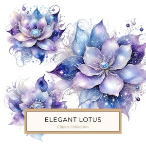 Aquarell abstrakter Lotus Clipart JPG, schillernde Blumenmotive Set für Scrapbooking & Kartenherstellung, moderne druckbare Kunst, kommerzielle Nutzung