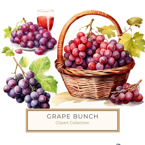 Grapes Clipart, Grape Juice, Fruit Clipart, Watercolor Grapes, Art Printable, Commercial Use, 10 High Quality 300 DPI JPG PNG