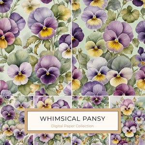 10 aquarel viooltje bloemen met kruidenelementen digitale papierset, ideaal voor kaarten maken, scrapbooking, jpg's, commercieel gebruik