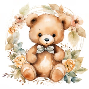 Cute Teddy Bear Clipart, Floral Wreath & Teddy Bear Toy PNG, Baby ...