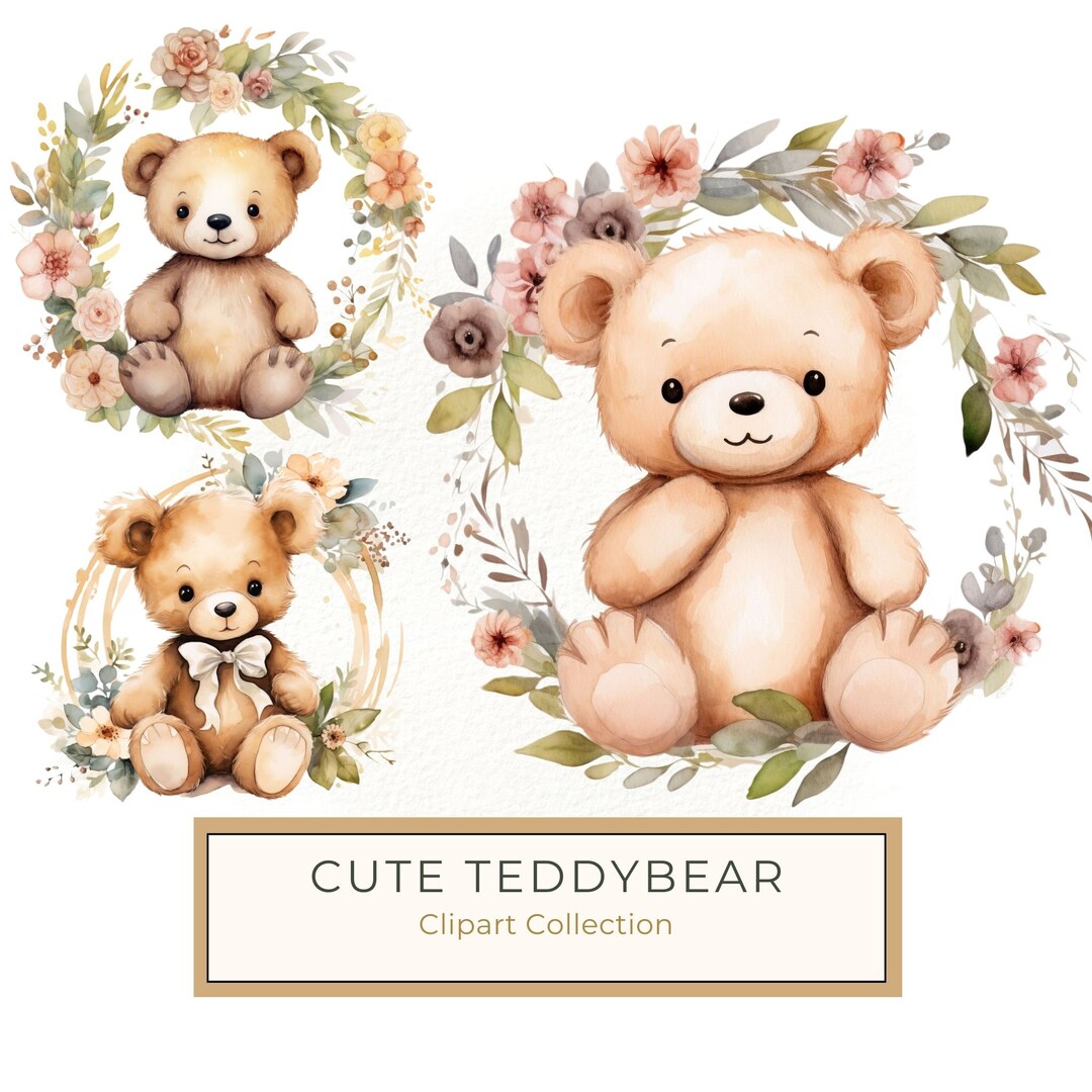Cute Teddy Bear Clipart, Floral Wreath & Teddy Bear Toy PNG, Baby ...