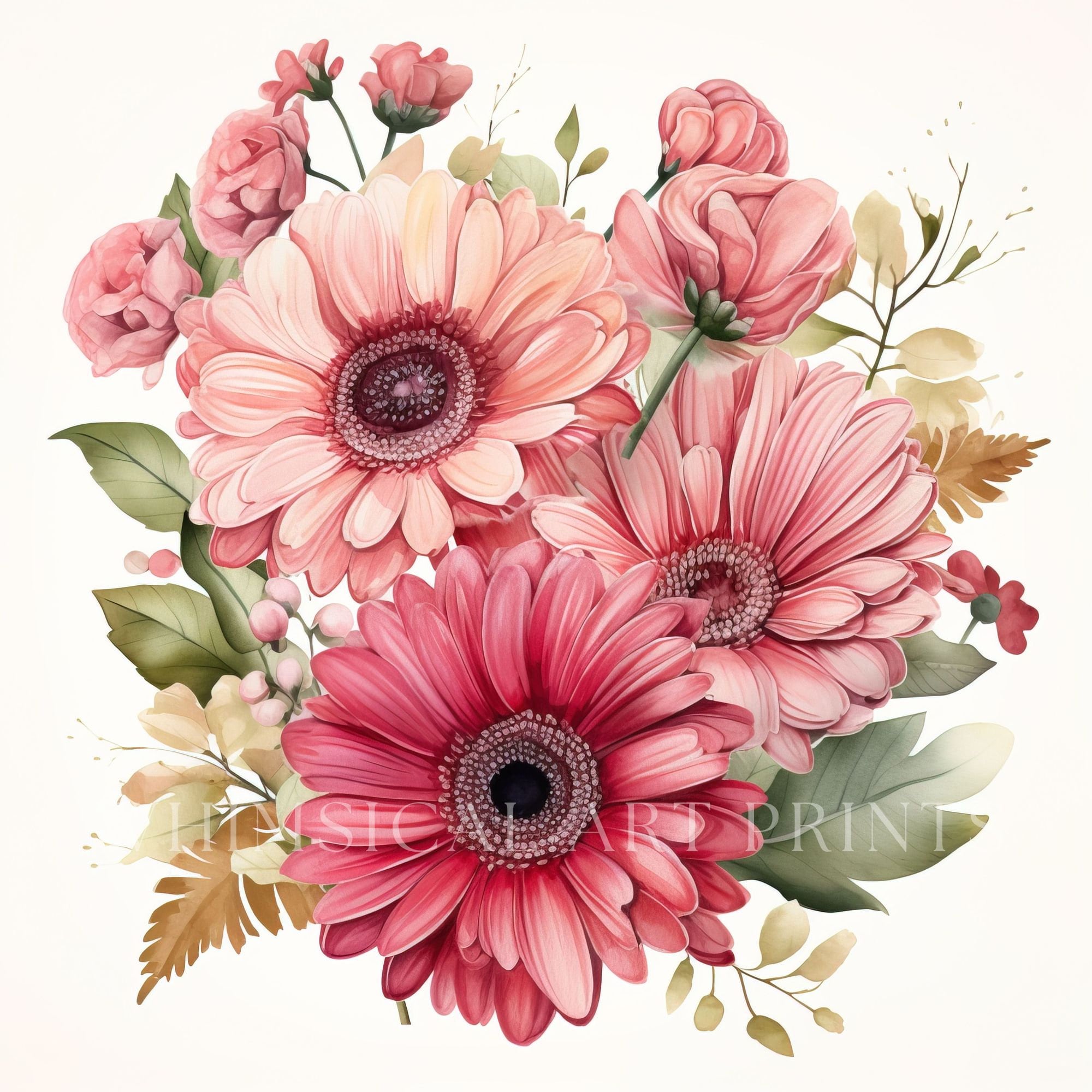 Ramo de gerberas rosas (imágenes prediseñadas): acuarela floral PNG JPG  (uso comercial) - Etsy México, image size:2000x2000