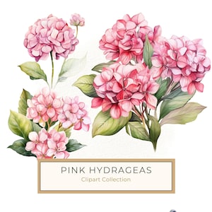 Watercolor Pink Hydrangea Clipart: Floral Bouquet Art (Digital Download)