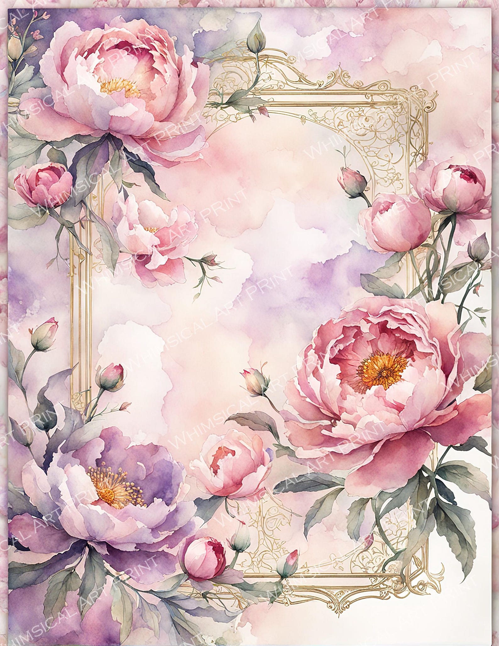 Watercolor Peony Frame Set: Pink Floral Borders, Romantic Backgrounds ...