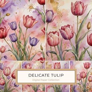 10 aquareltulpontwerpen met betoverend kleurenpalet, digitaal papier met bloemmotief voor knutselen, scrapbooking, commercieel gebruik, jpg's