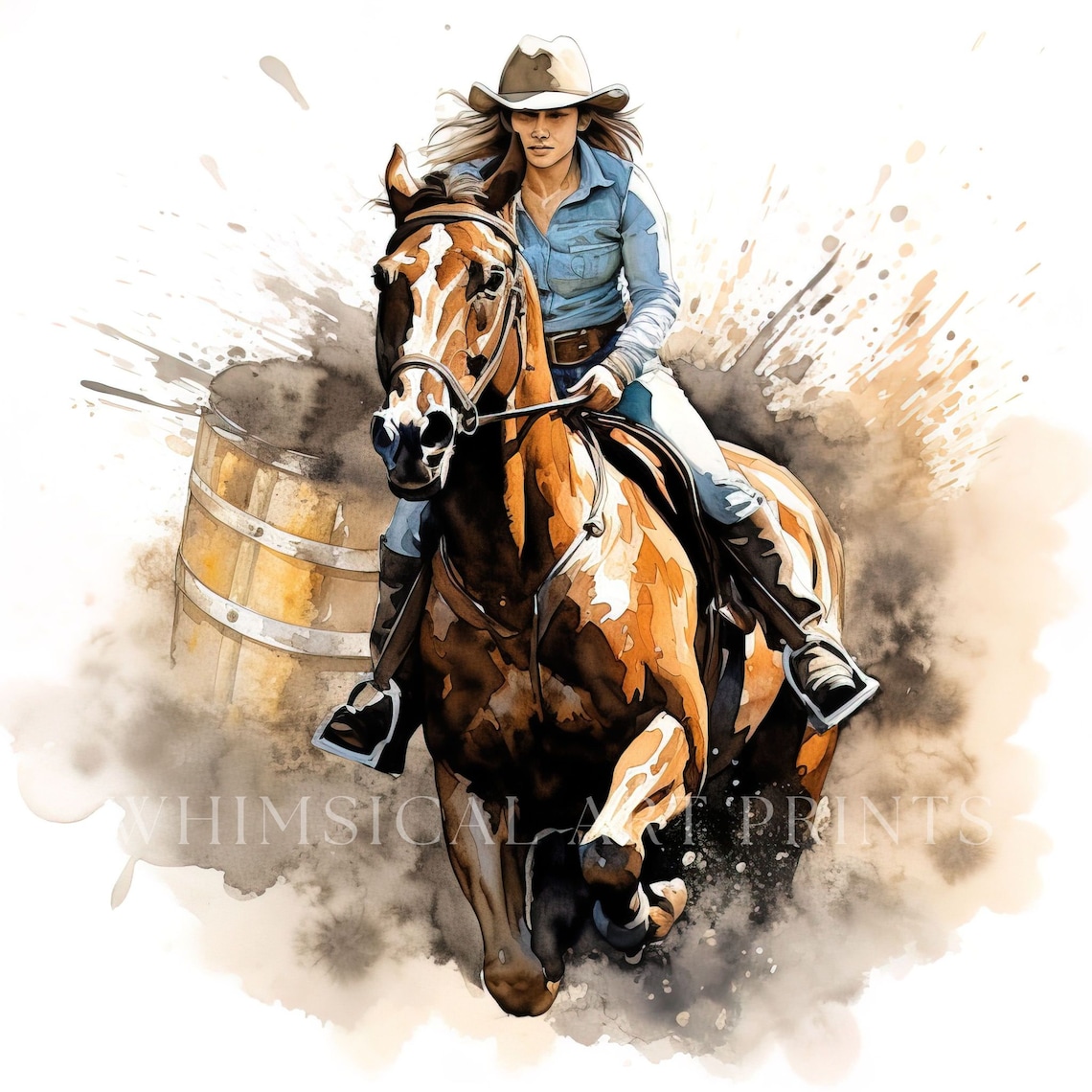 Barrel Racer and Horse Clipart, Horseback Riding Clipart, Watercolor ...