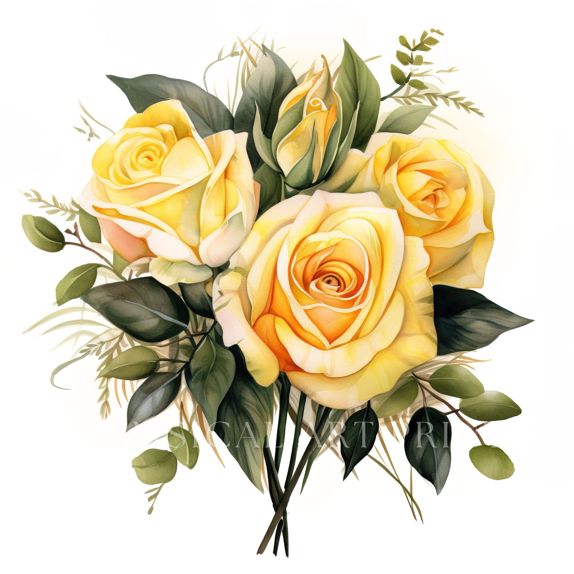 Yellow Roses Clipart Bouquet Clipart Watercolor Flowers - Etsy