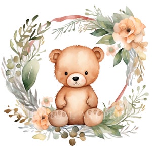 Cute Teddy Bear Clipart, Floral Wreath & Teddy Bear Toy PNG, Baby ...