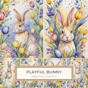 10 aquarel konijntjes ontwerpen met bloemenelementen digitale papierset, perfect voor scrapbooking, knutselen, commercieel gebruik, jpg's