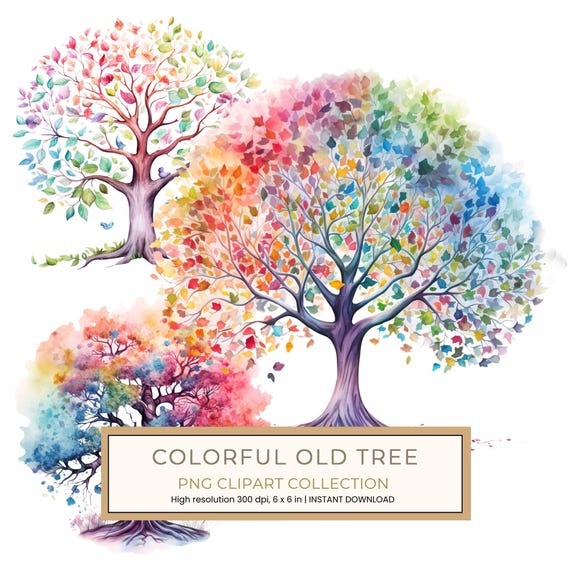 10 Mystical Old Tree in Rainbow Colors : Family Tree PNG