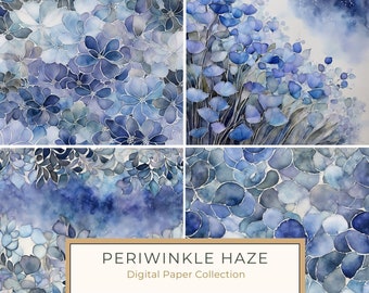 Periwinkle Haze Floral Digital Paper: Watercolor Backgrounds (10 JPGs)