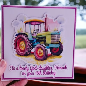 Traktor Geburtstagskarte, personalisierte Karte, Nichte, Schwester, Tochter, Patenkind Glückwünsche, 3D