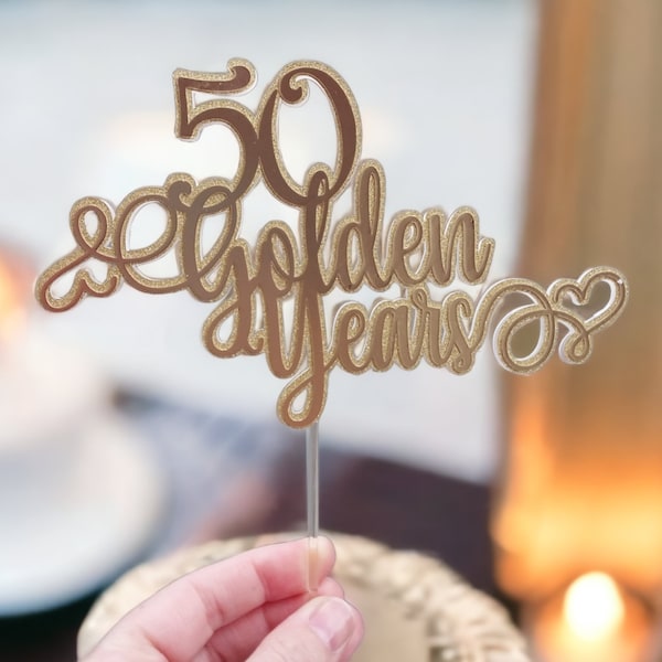 50th Cake Topper, Birthday, Personalised party supplies, Golden Wedding, Wedding Anniversary, Milestone Amniversay, 50 Golden Years