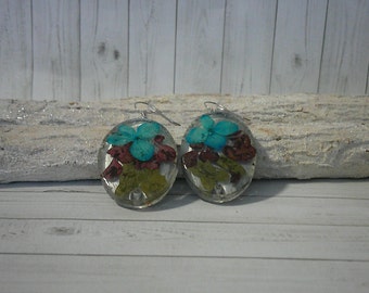 Botanical dried real flower oval earrings-not hypoallergenic